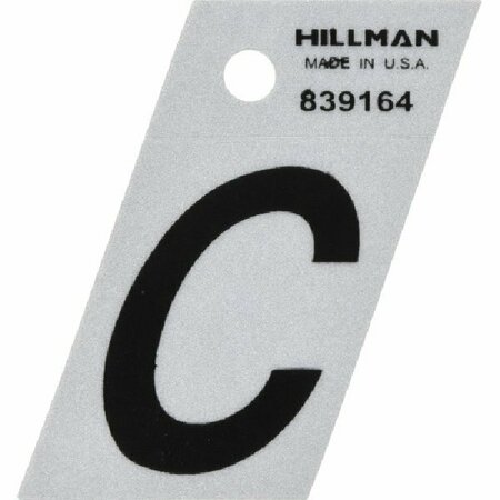 HILLMAN Angle-Cut Letter, Character: C, 1-1/2 in H Character, Black Character, Silver Background, Mylar 839164